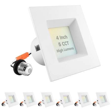 Luxrite 4 Inch Square LED Recessed Can Lights 5 CCT 2700K-5000K 14W (75W Equivalent) 950LM Dimmable 6-Pack LR23787-6PK